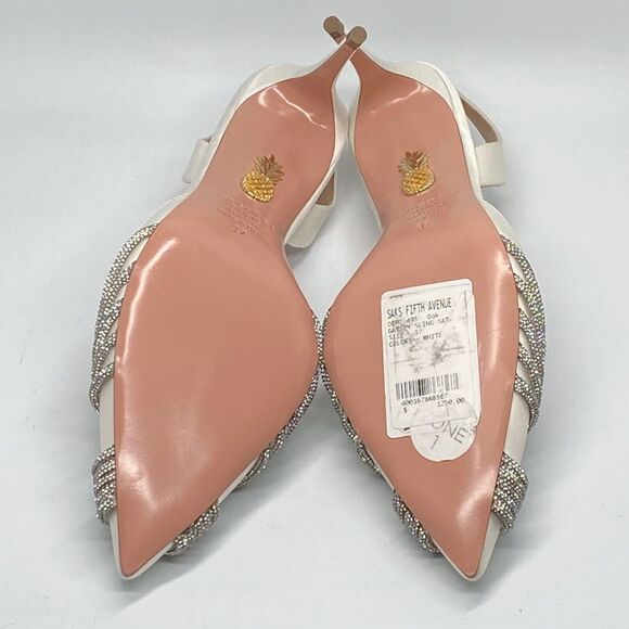 Aquazzura Gatsby 75 Crystal-Embellished Satin Pumps size 37 - Picture 15 of 16